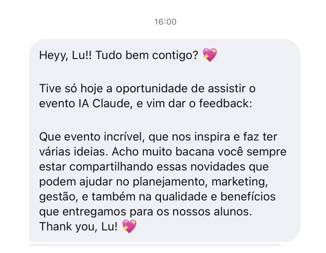 Teacher elogia o evento e como ajuda em planejamento, marketing e gestão